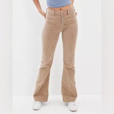 American Eagle High Rise Stretch Corduroy Flare Pants Beige Size 12 Short