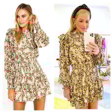 NWT Leopard Print with METALLIC GOLD Dots Smocked Ruffle Dress Size Large