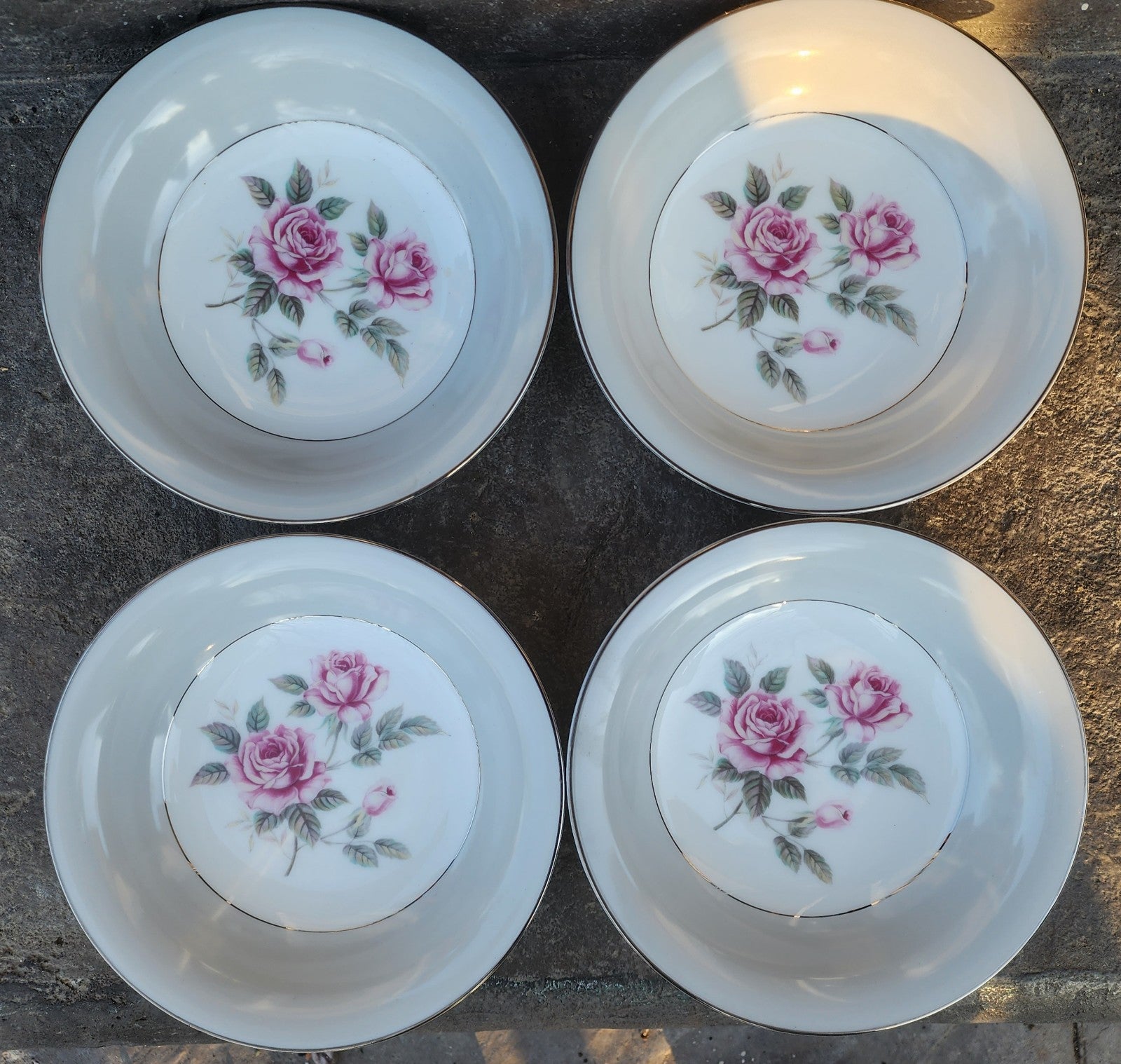 Vintage 4 Noritake China Arlington 5221 Pink Roses Porcelain Salad/Soup Bowls