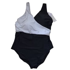 Raisins Curve Plus Size Faux Wrap One Piece Swimsuit Black White 20W New