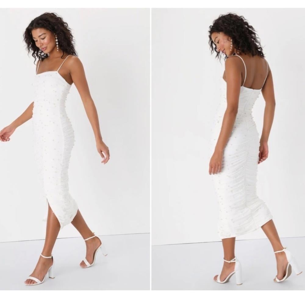 LULU's Wedding Bridal Shower White Pearl Bodycon Dress NWOT
