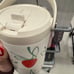 Strawberry w green bow flip top tumbler