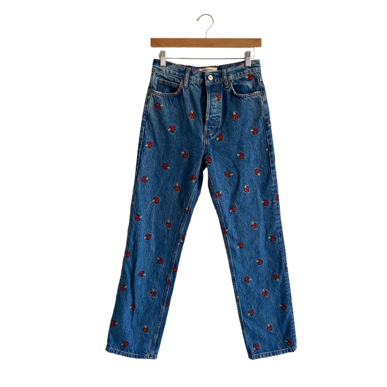 Reformation Mushroom Embroidered Denim Jeans