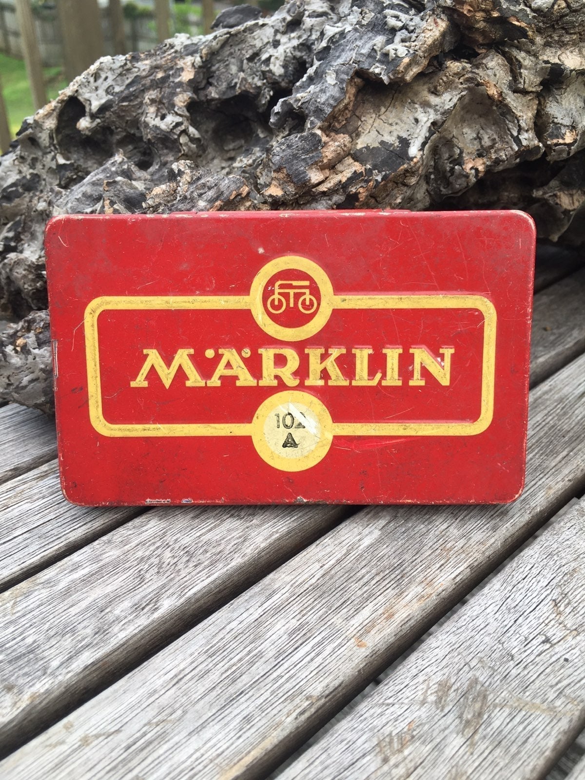 Antique Marklin Toy Construction Tin with Tools Red & Yellow Lithograph 1950s