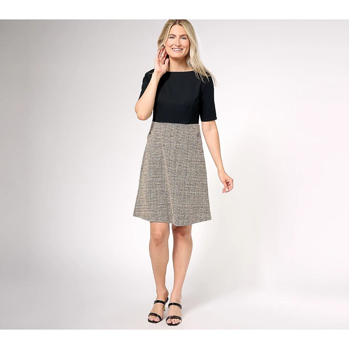 Isaac Mizrahi Live! Regular Elbow Sleeve Knee Length Dress pitch black 1X