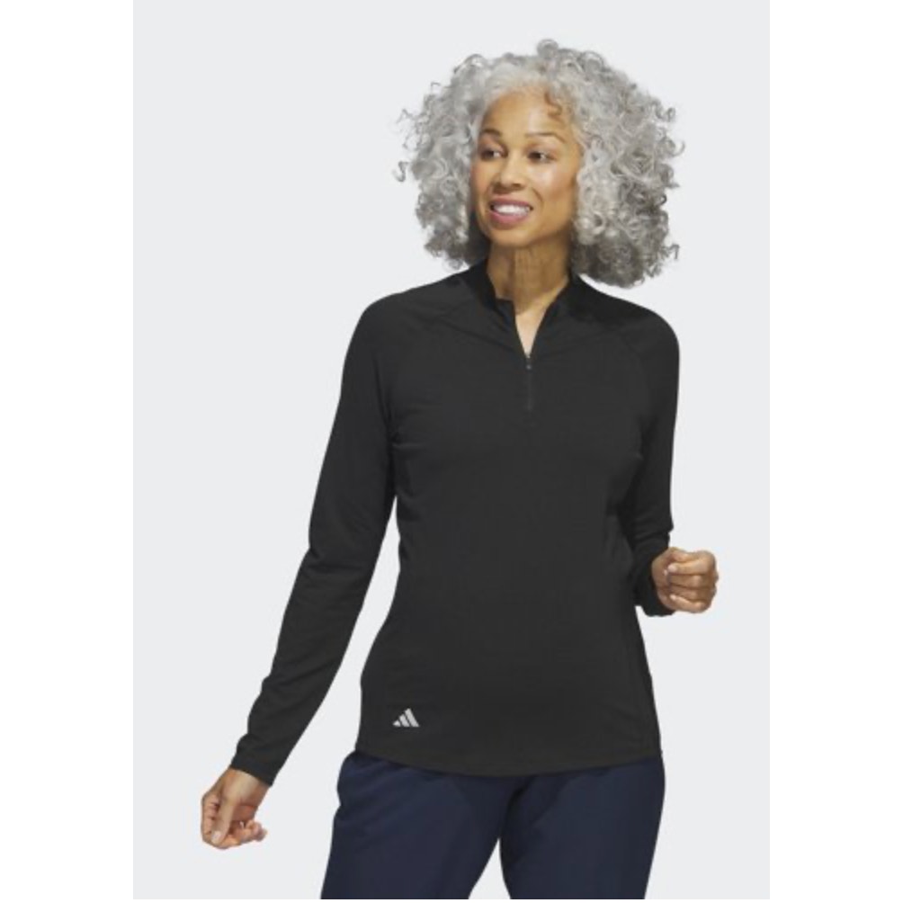 Adidas Womens Solid Quarter Zip Golf Polo Shirt Pullover Medium Black New HY3970