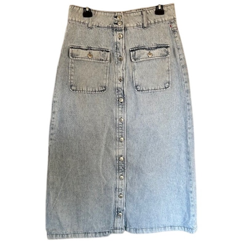 Vintage-Inspired Blue Meli Button Front Denim Skirt size Large