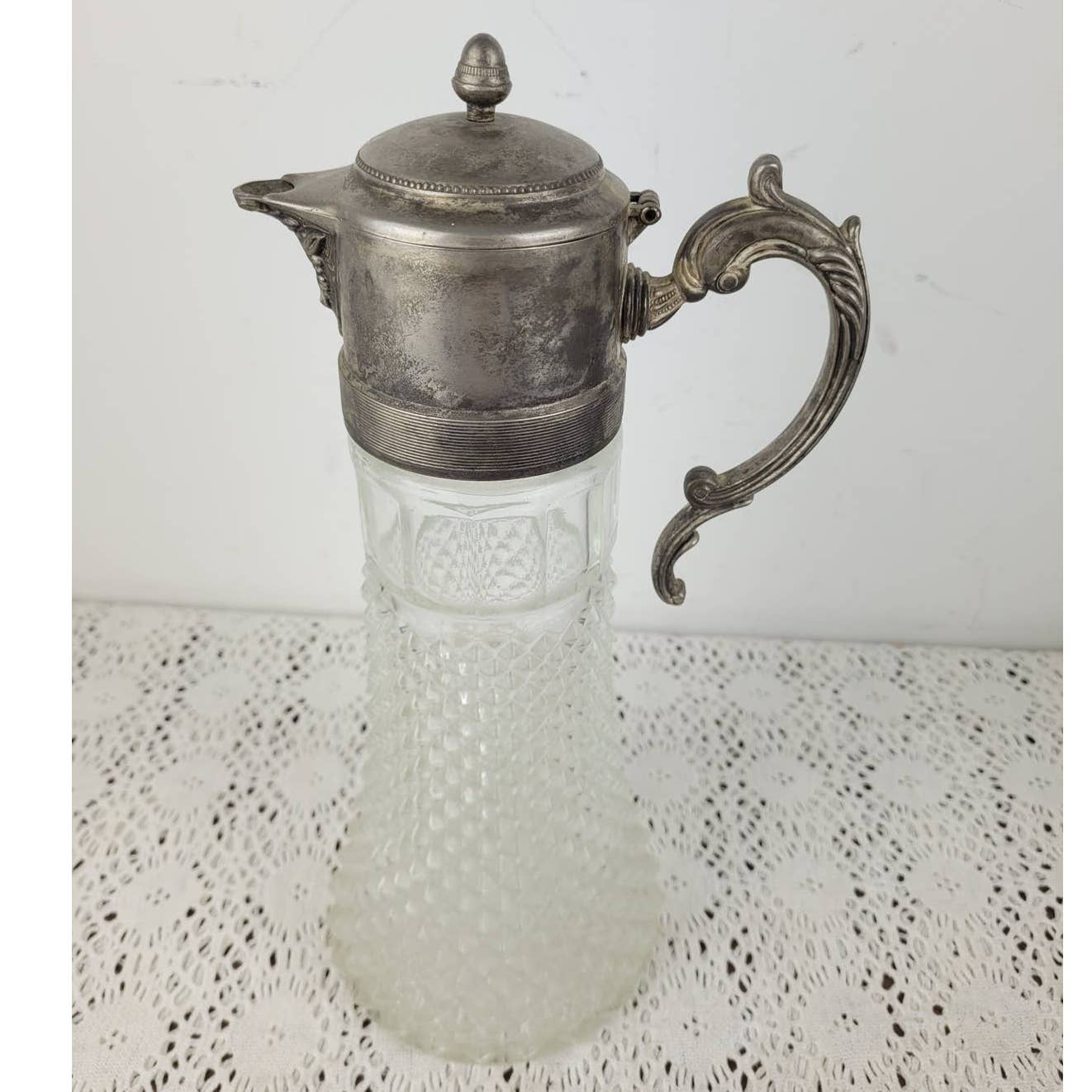 Leonard Silver Plate Crystal Carafe Wine Decanter Pitcher Jug 1930s Italian