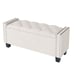 Velvet Storage Ottoman Bench - Beige