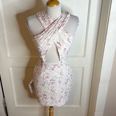 Dress the Population Floral Eyelet Criss Cross Mini Dress New Size Small