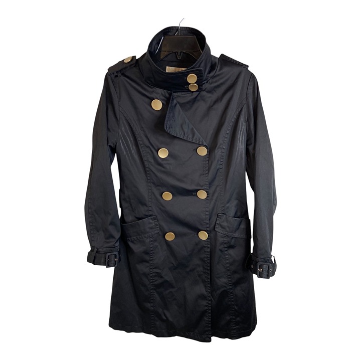 Max Mara medium black rain jacket trench coat flat buttons water resistant