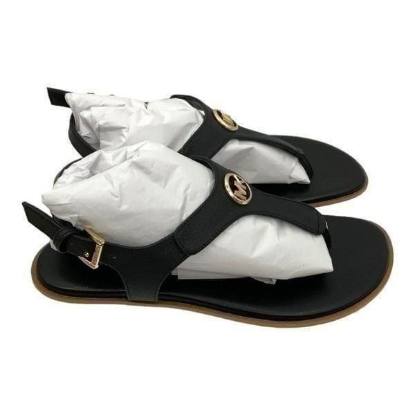 Michael Kors Judy Thong Sandal Black Gold Saffiano Leather