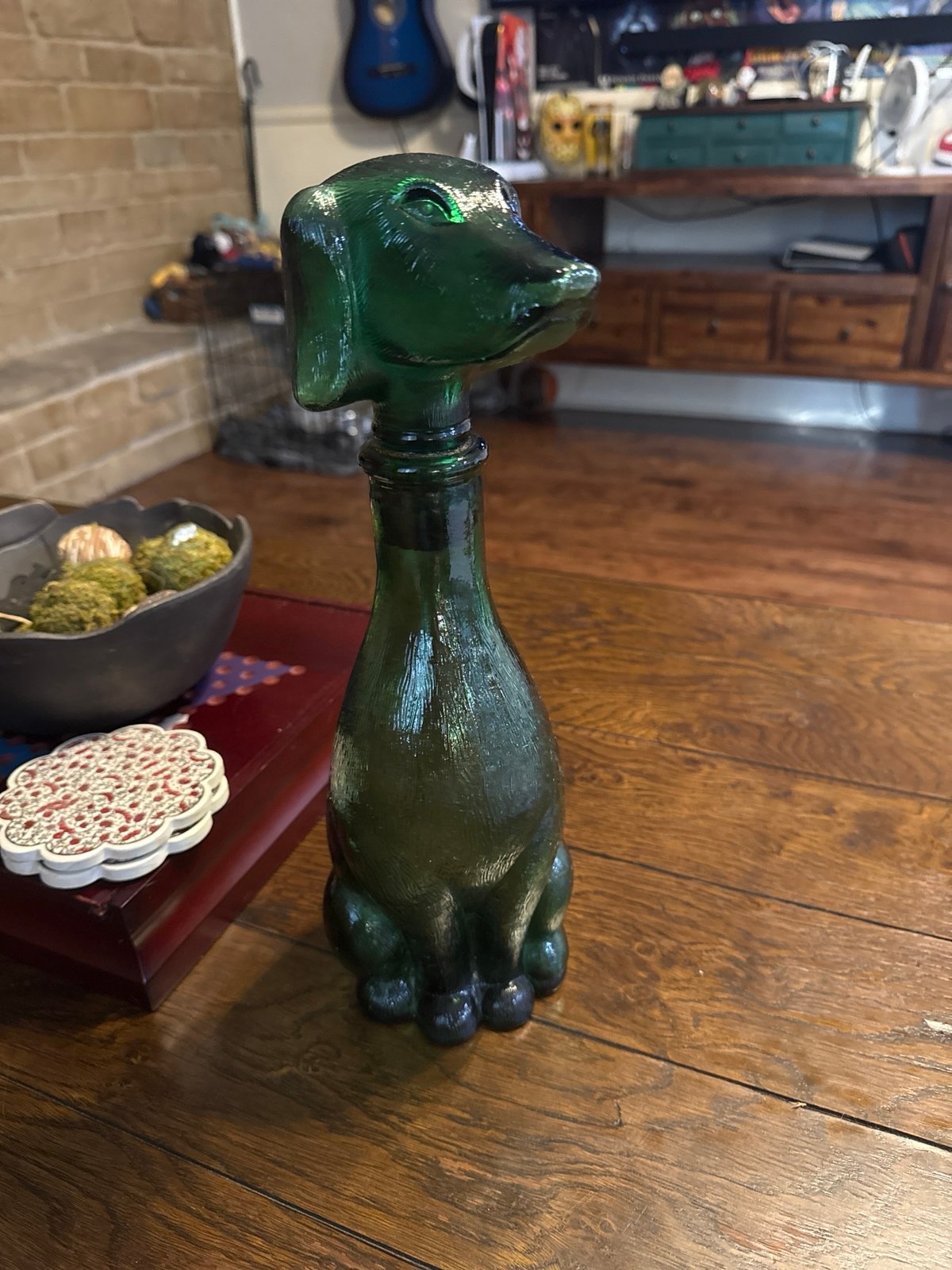 Vintage Empoli Glass Dachshund Decanter – Emerald Green, Made in Italy