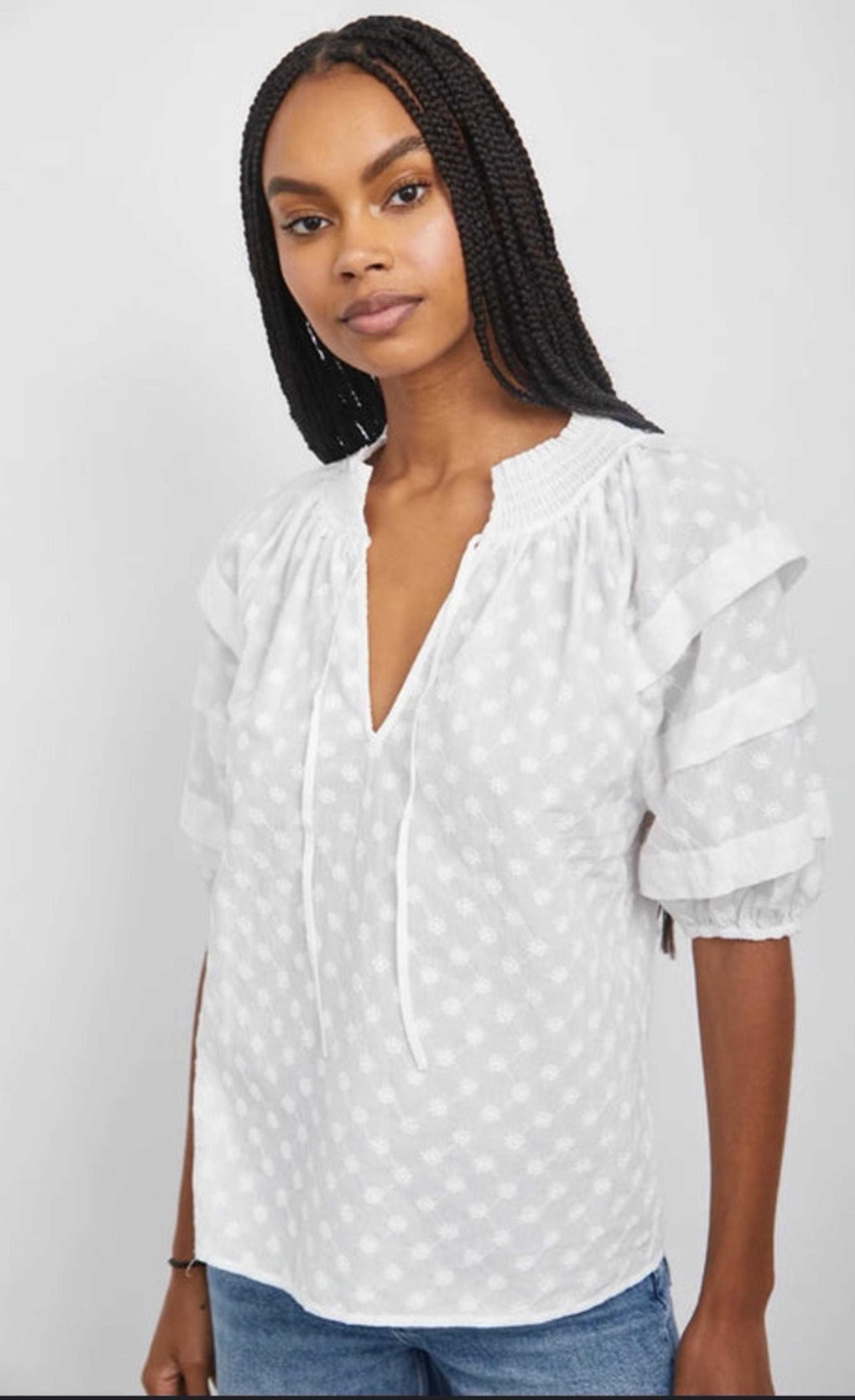 Rails Paris White Embroidered Daisies Blouse Size XS
