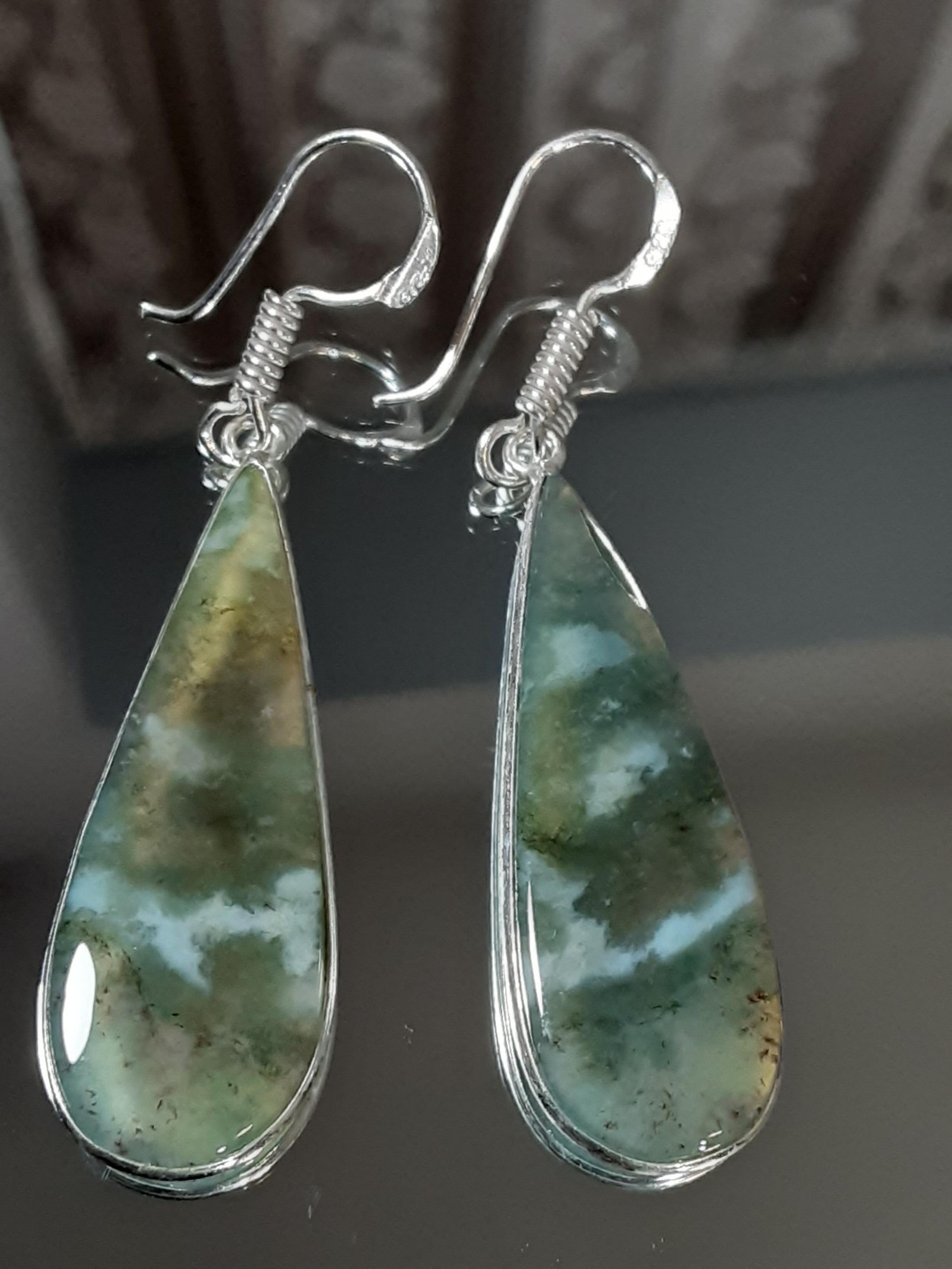 Moss Agate Cabochon .925 Earrings "Oracle"