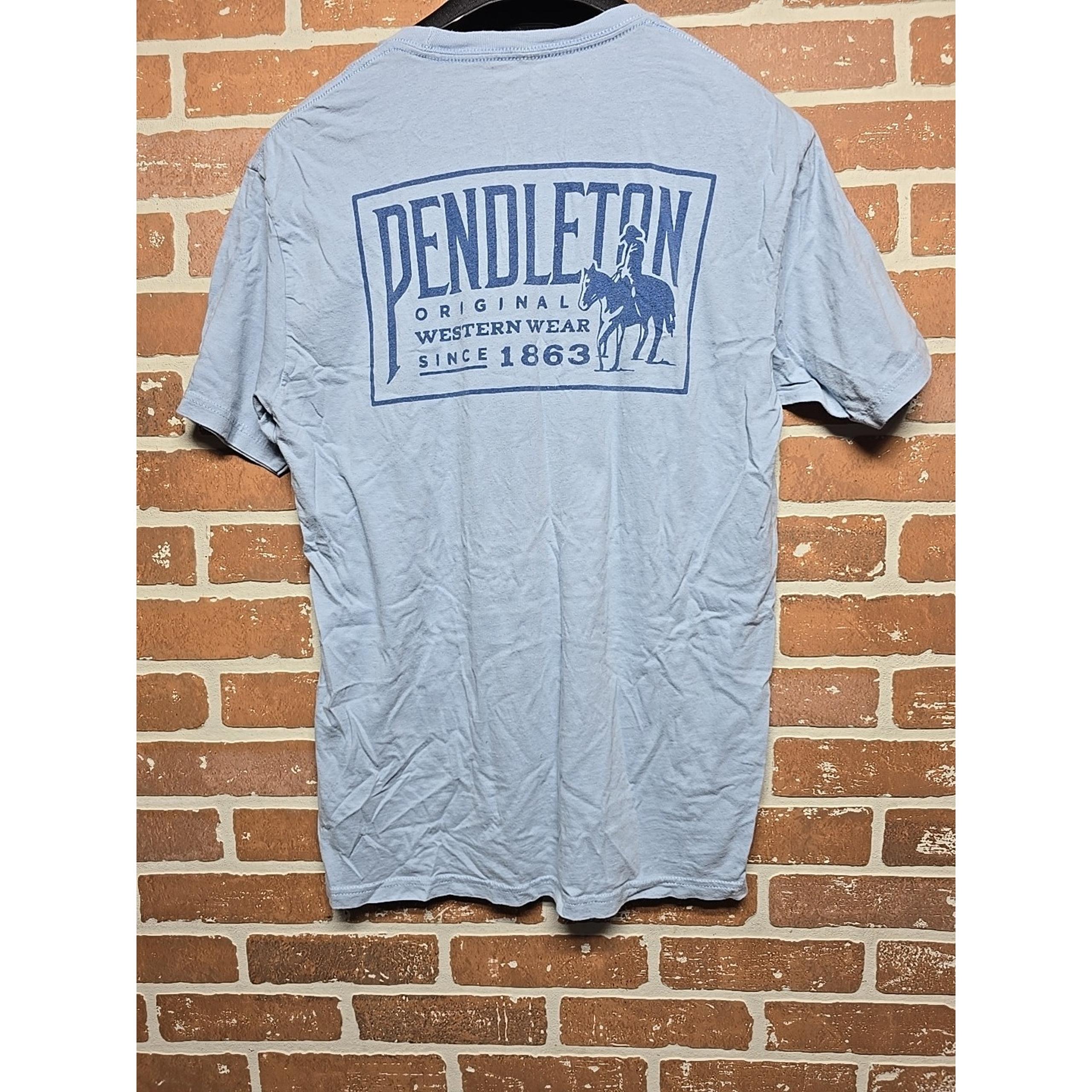 Pendleton T Shirt Mens Large Short Sleeve Double Sided Light Blue Woolen Mills