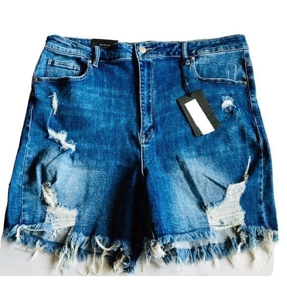 Risen Los Angeles Distressed Med Wash Cut Off Mid Thigh Shorts Size 3XL