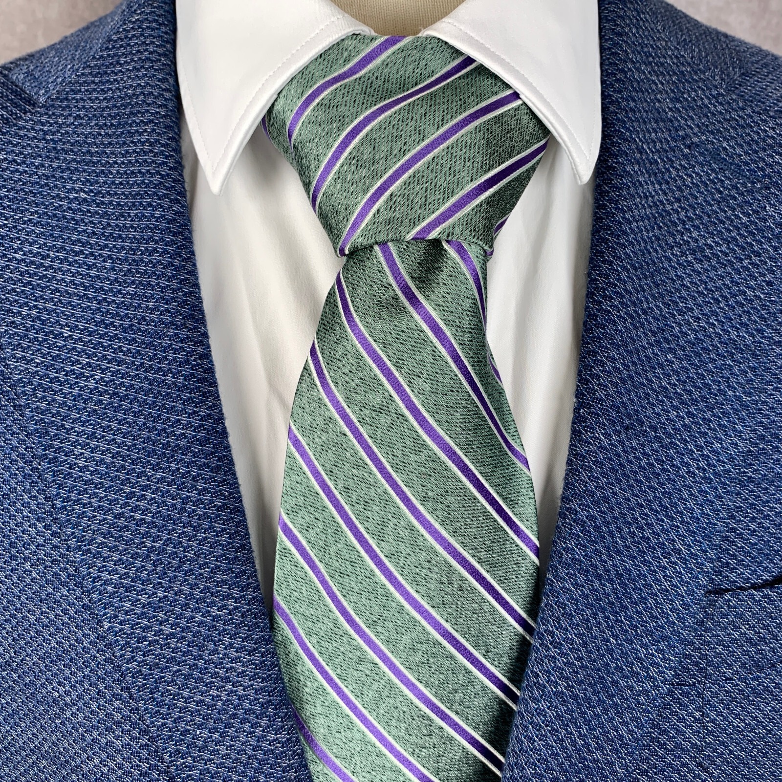 Stefano Ricci Necktie Men Green Striped Made In Italy Silk Modern Dapper 61'