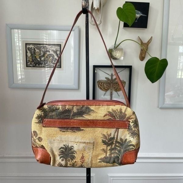 Vintage 90s Y2K Tommy Bahama Palm Tree Tapestry Baguette Bag Purse