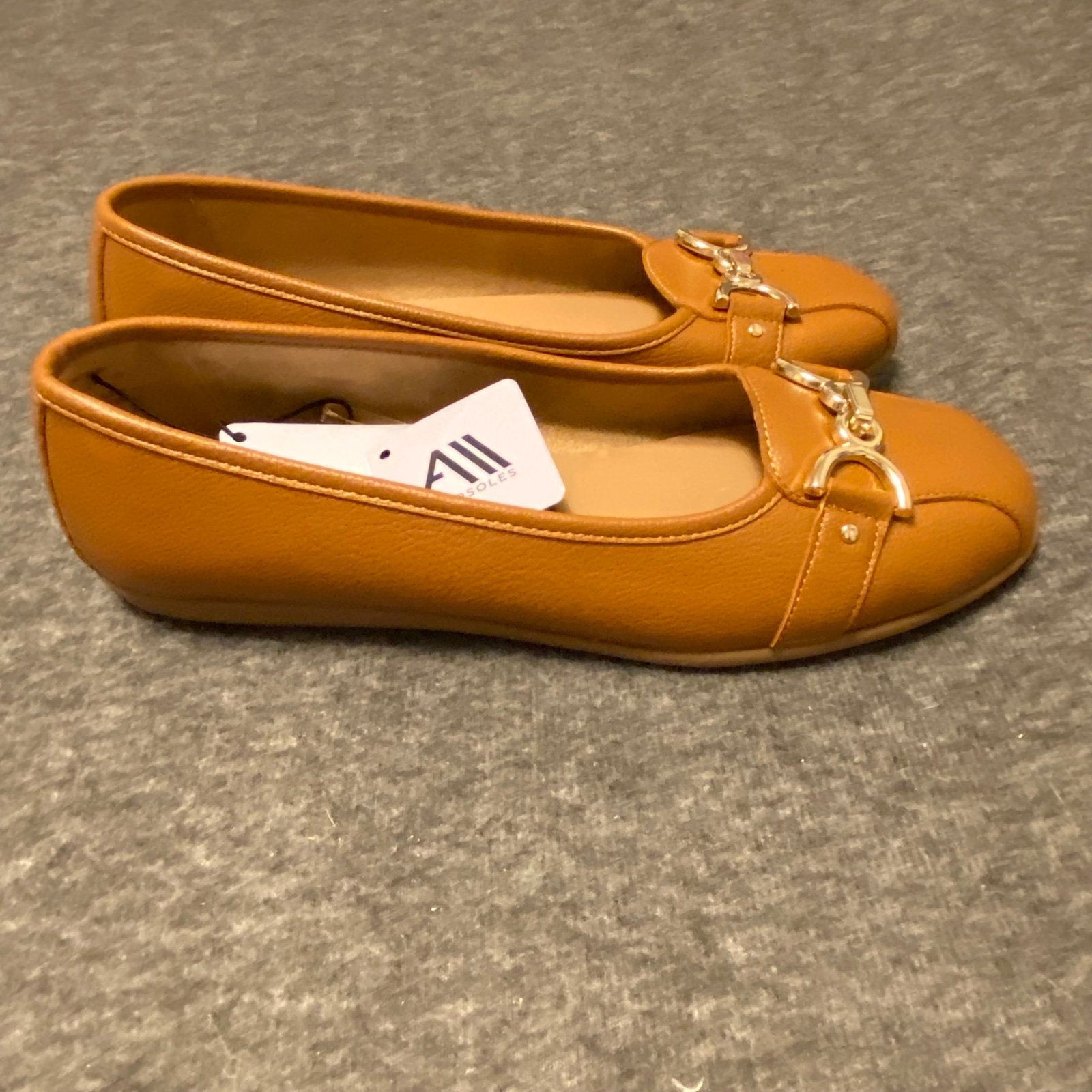 Aerosoles Shoes Women's Size 10W Tan Loafers Ballet Buckle Stroble Flex New