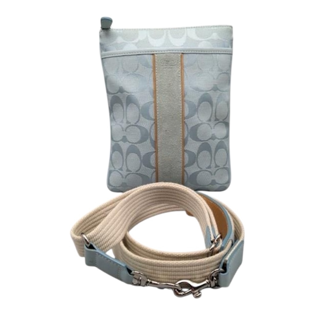Coach Light Blue Signature Canvas and Suede Crossbody Bag