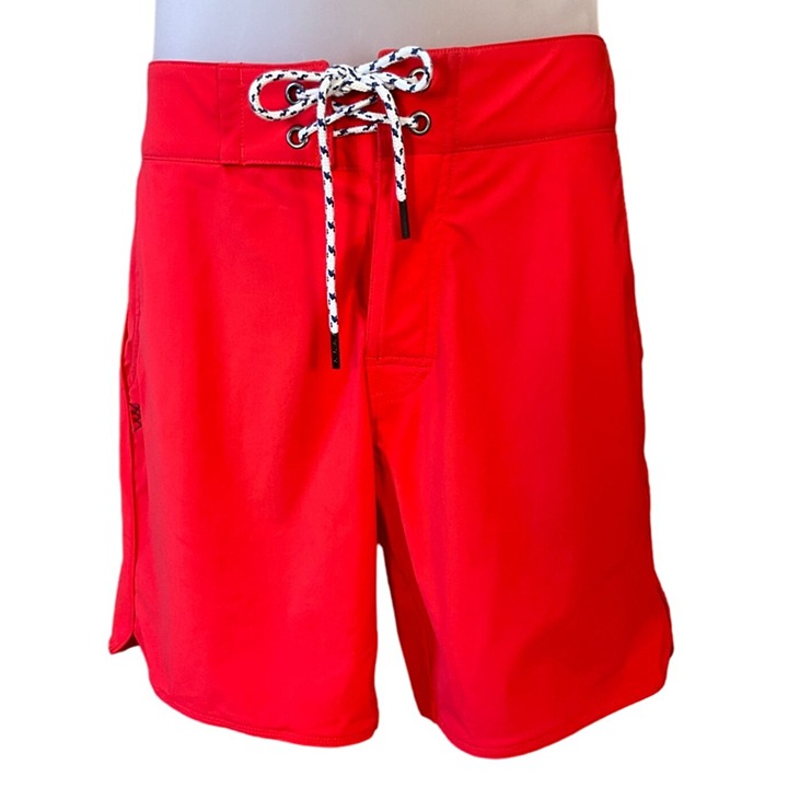 Rhone Red Board Surf Swim Trunks Cord Ties Pockets Stretch Fabric 28W NWT