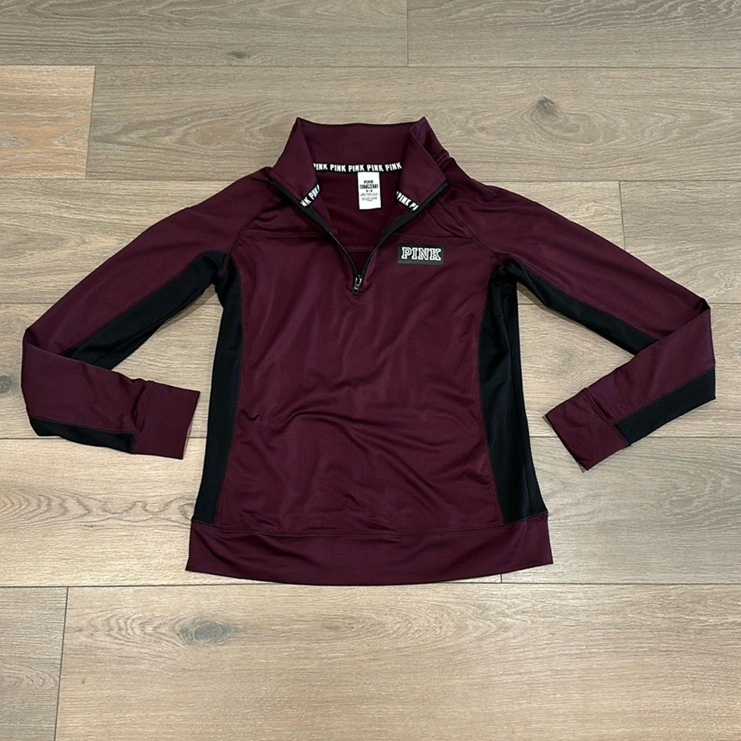 PINK Ultimate Maroon Black Pullover 1/4 Zip Jacket Active Casual Size Medium