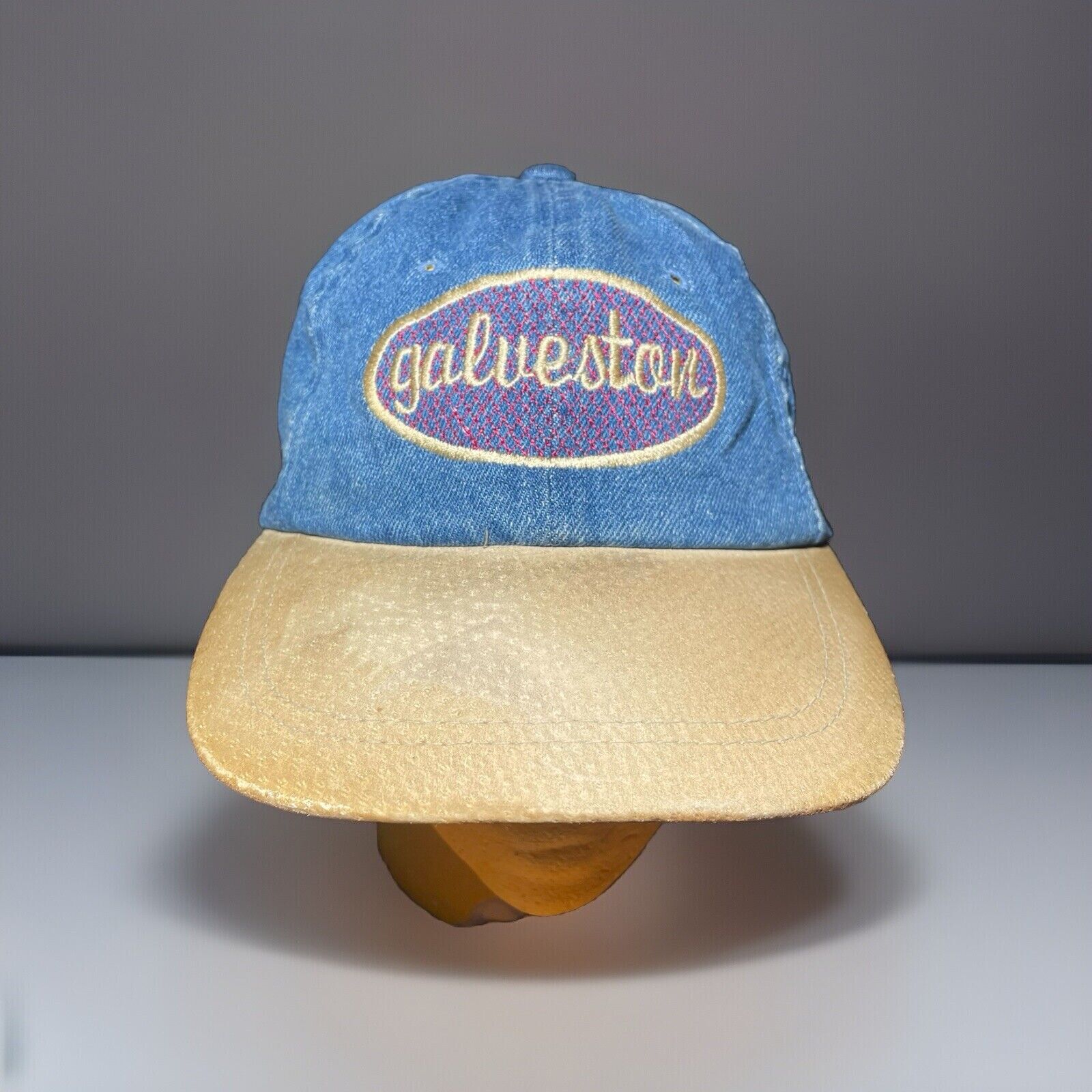 Vintage Denim Hat 80s Denim Hat Galveston, TX 80s Beach Hat