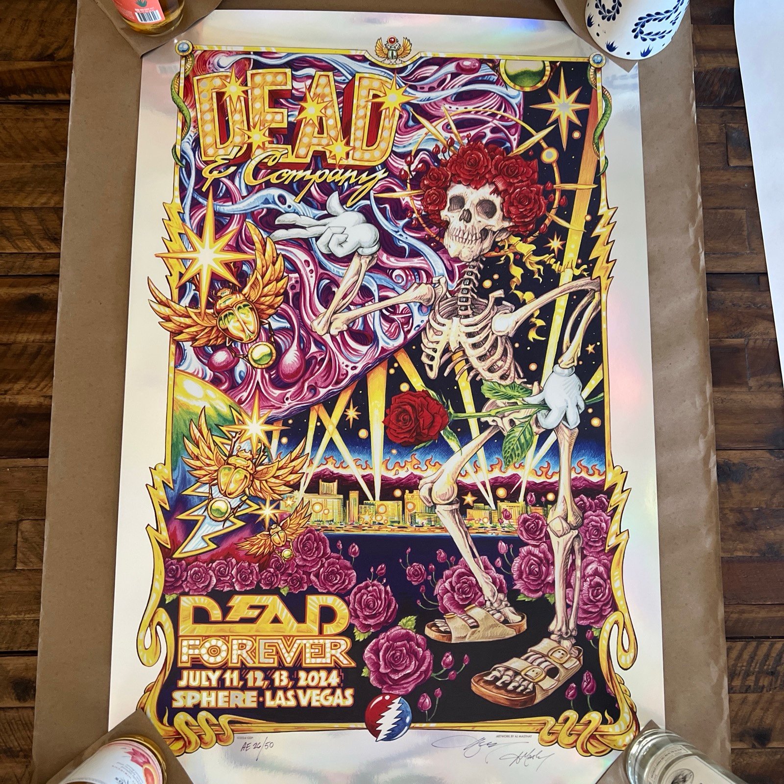 Dead & Company Rainbow Holo Foil AJ Masthay LV Sphere JULY 11-13 S/N AE 26/50