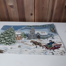 Winter Snowy Scene Christmas Tapestry Holiday Table Placemat Centerpiece Mat 3