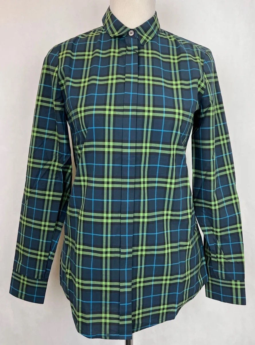 Burberry Women's Dark Pewter Checkered Button Down Shirt