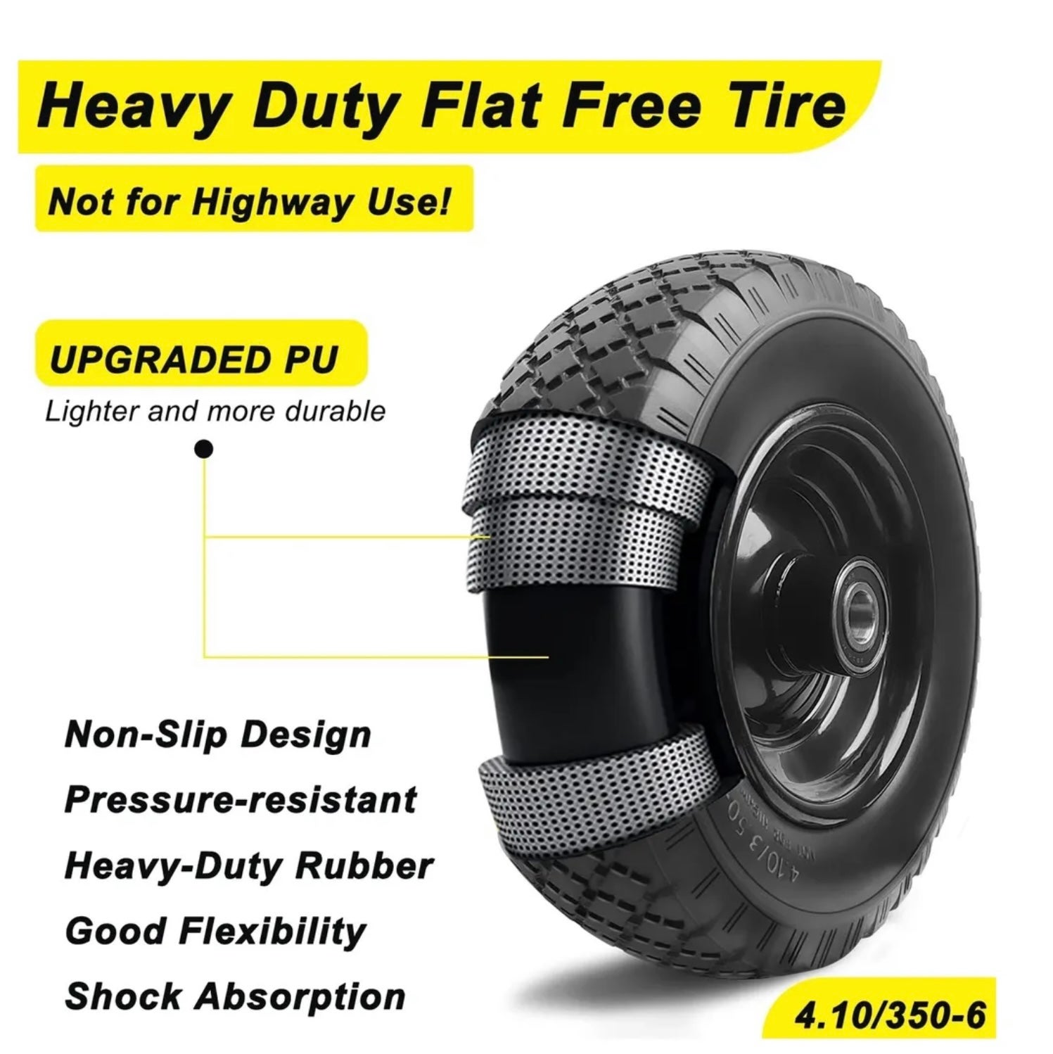Kavedodu 12'' Flat Free Tires Rubber Replacement Solid Tire and Wheel Assembl...