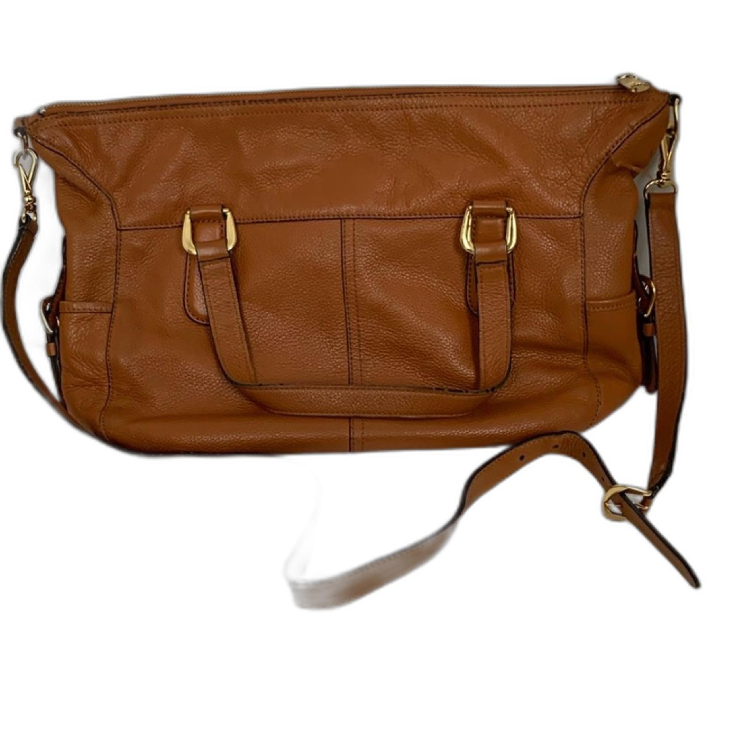 Lauren Ralph Lauren Andover Caramel Brown Pebble Leather Satchel Crossbody Bag