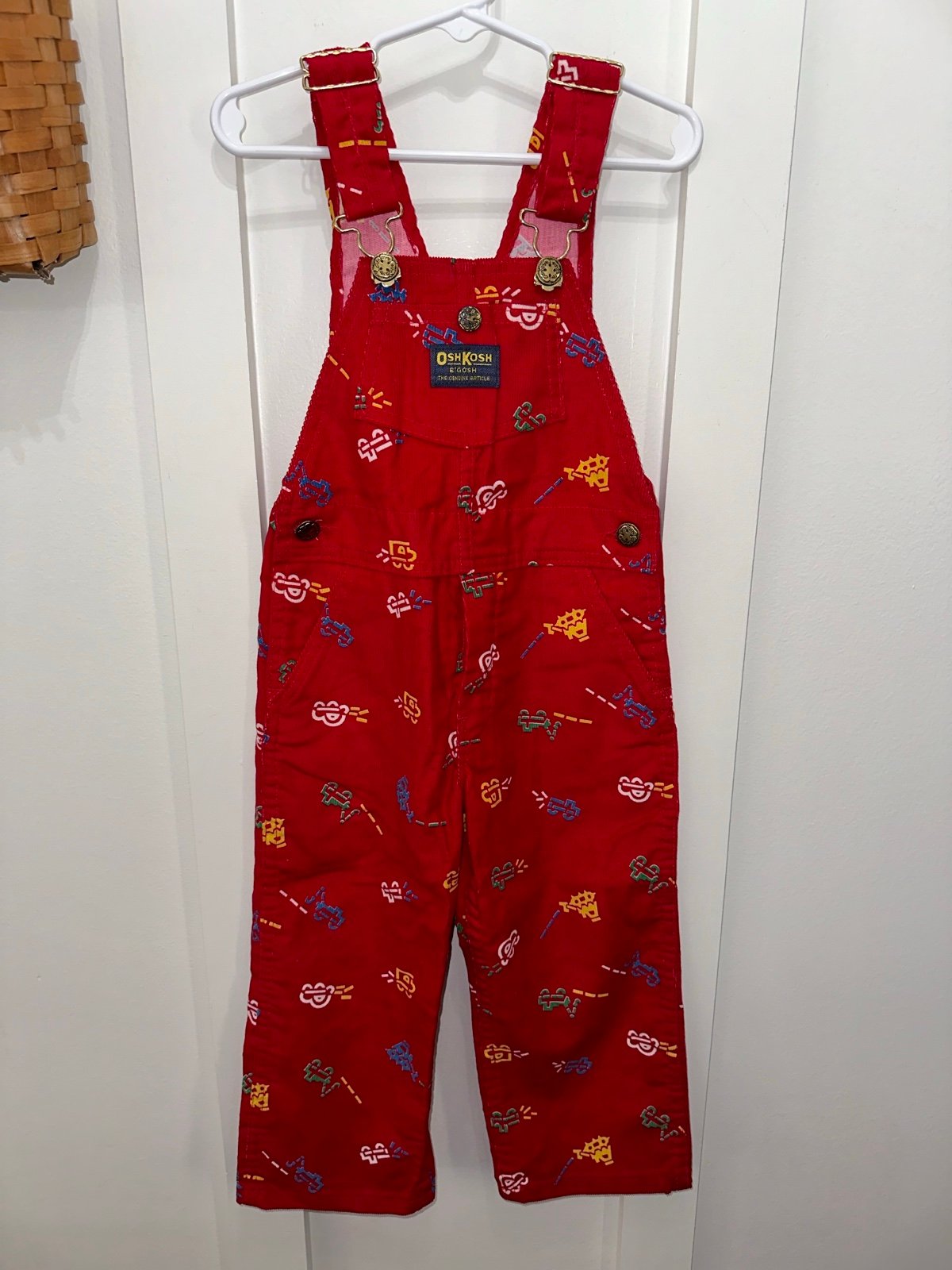 Vintage Oshkosh Vestbak 4t Overalls Red/Truck/Boat/Tractor/Airplane Corduroy