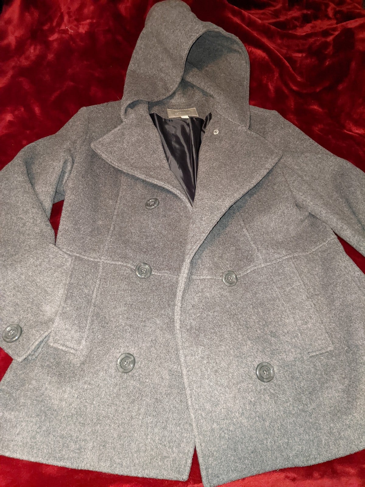 Croft & Barrow wool grey hooded peacoat