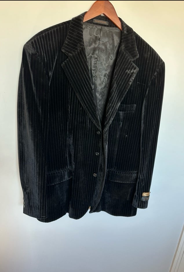 Men’s Vinci Black Velvet Satin Trim Sports Jacket