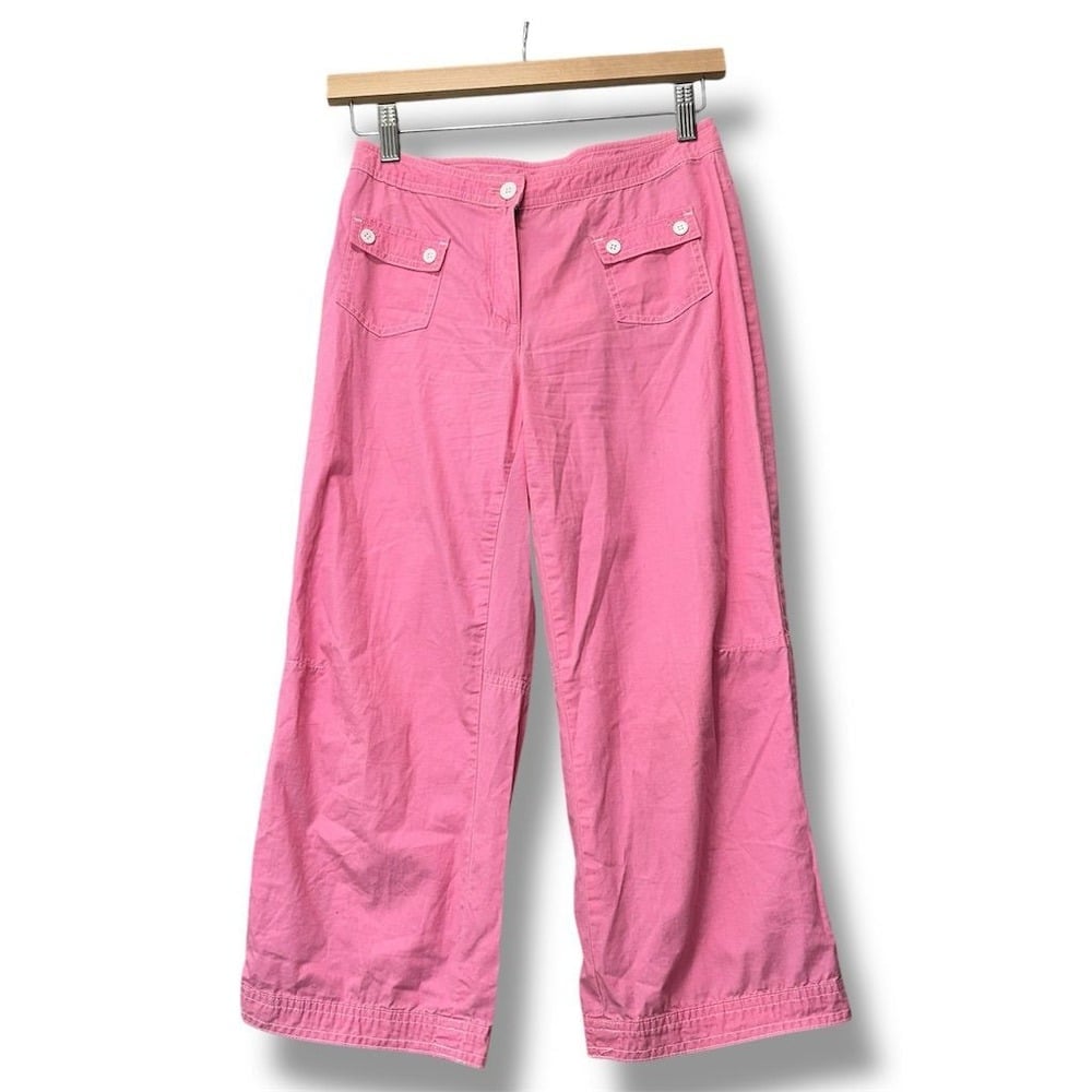 J. Jill Womens Pink Wide-Leg Crop Pants Petites Sz 0 Y2K Preppy Coastal Eclectic