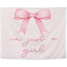 Pink Coquette Bow Girly Tapestry, Coquette Room Decor, Girly Bedroom Wall Decor