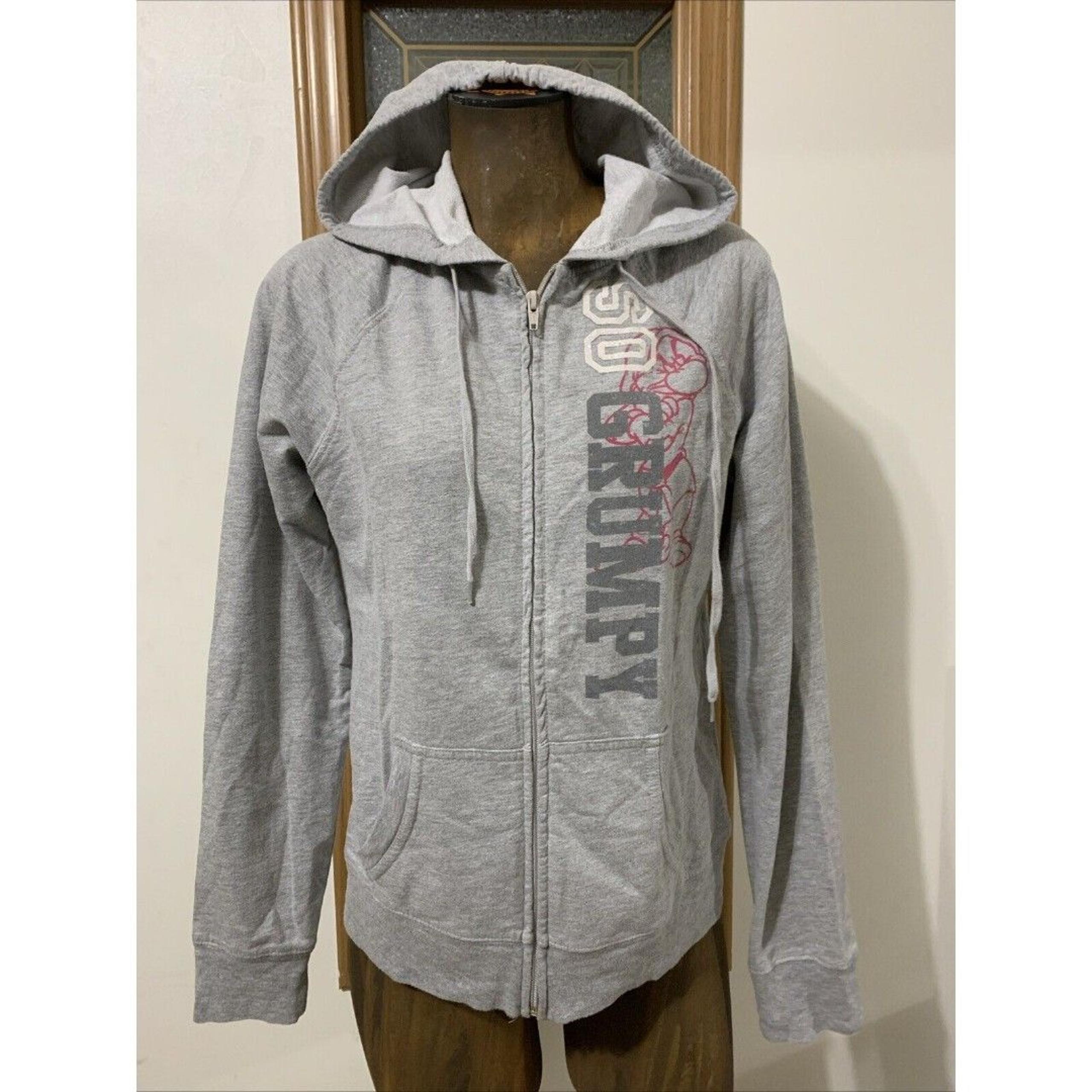 Disney Hoodie Sweatshirt Grumpy Snow-White Women's Medium Gray Full Zip