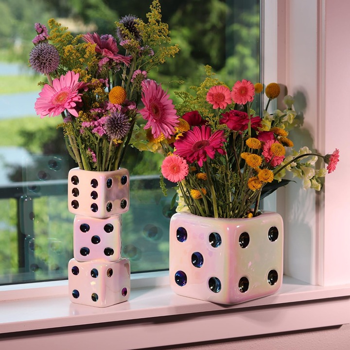 Triple Dice Maximalist Ceramic Flower Vase Home Decorations NEW