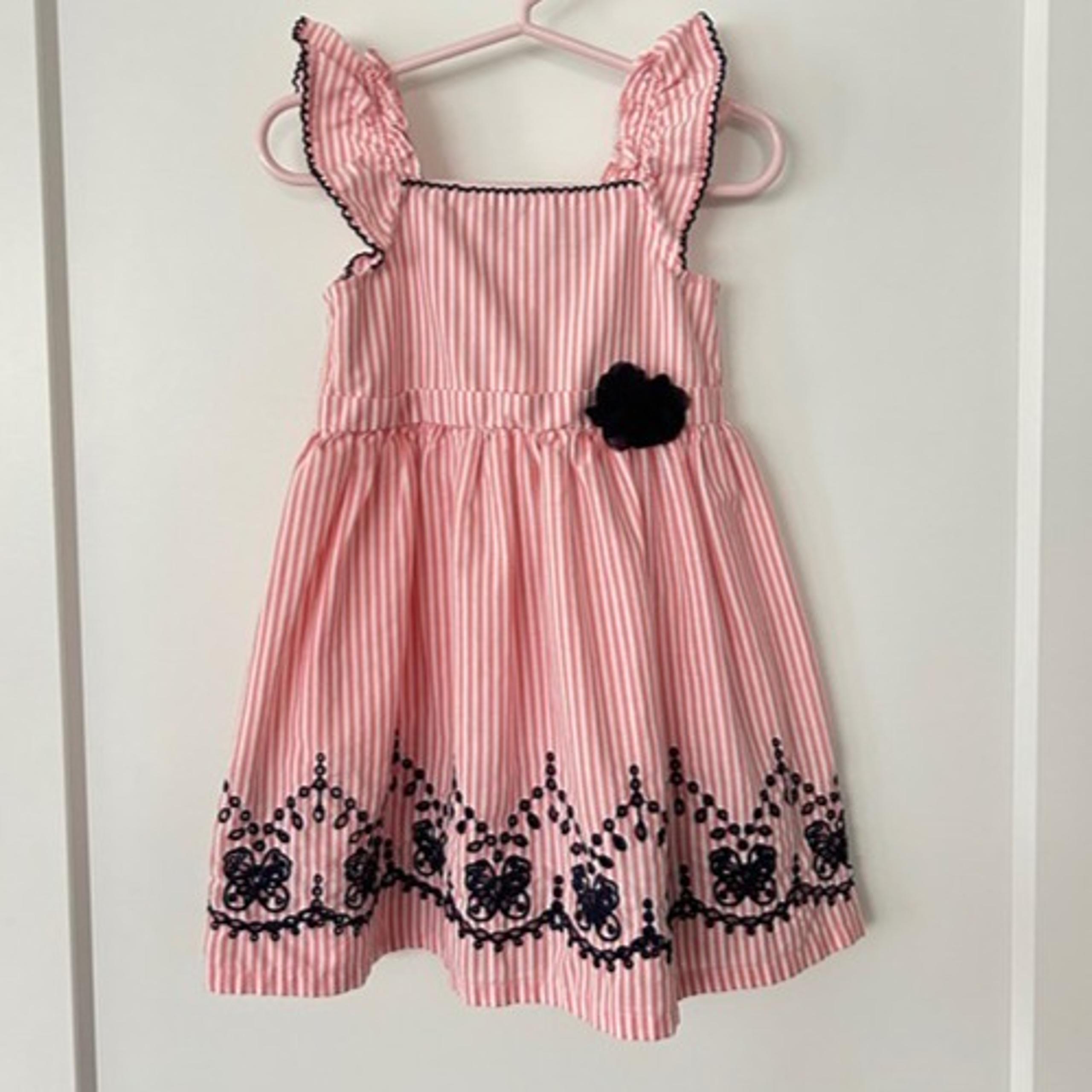 Baby Girl's Penelope Mack - Flutter Sleeve Pink Pinstripe Dress - Size 24M