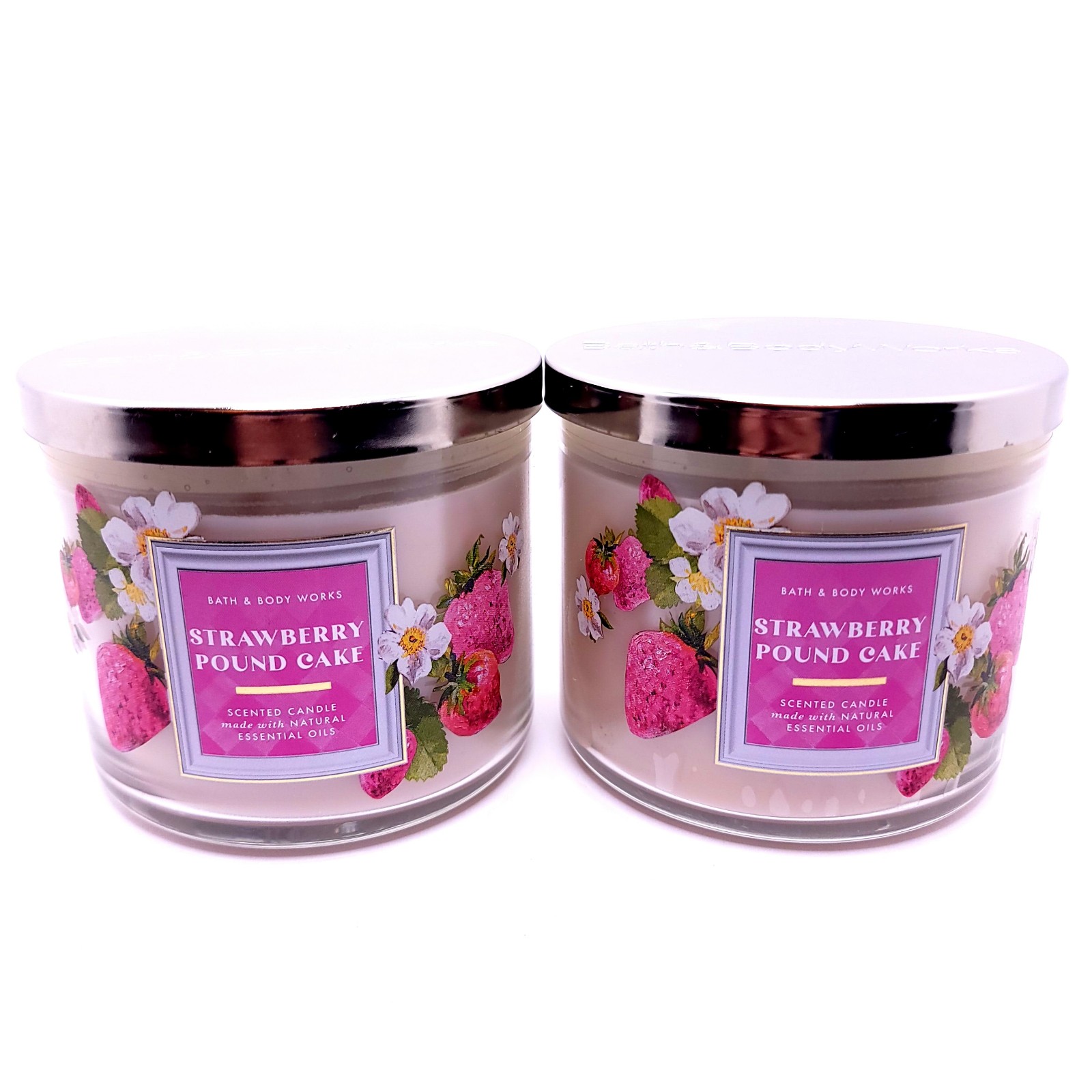 Bath & Body Works Strawberry Pound Cake 3-Wick Candles 2 Large 14.5oz Candles 2