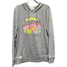 Simply Southern Live Happy Long Sleeve Hoodie Rainbow Groovy Mushroom Gray Large