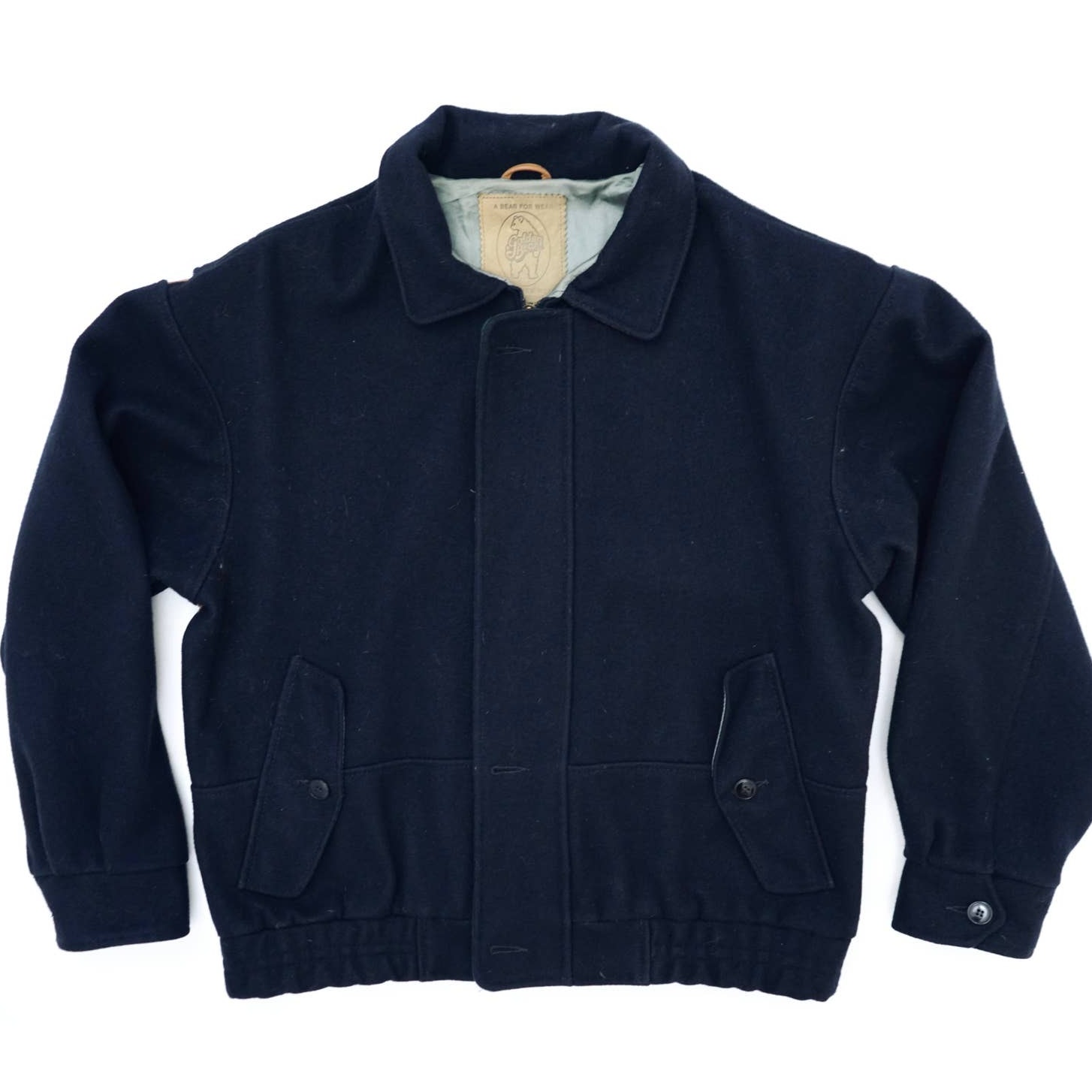Vintage 90s Golden Bear Bomber Navy Wool Jacket Men's Large