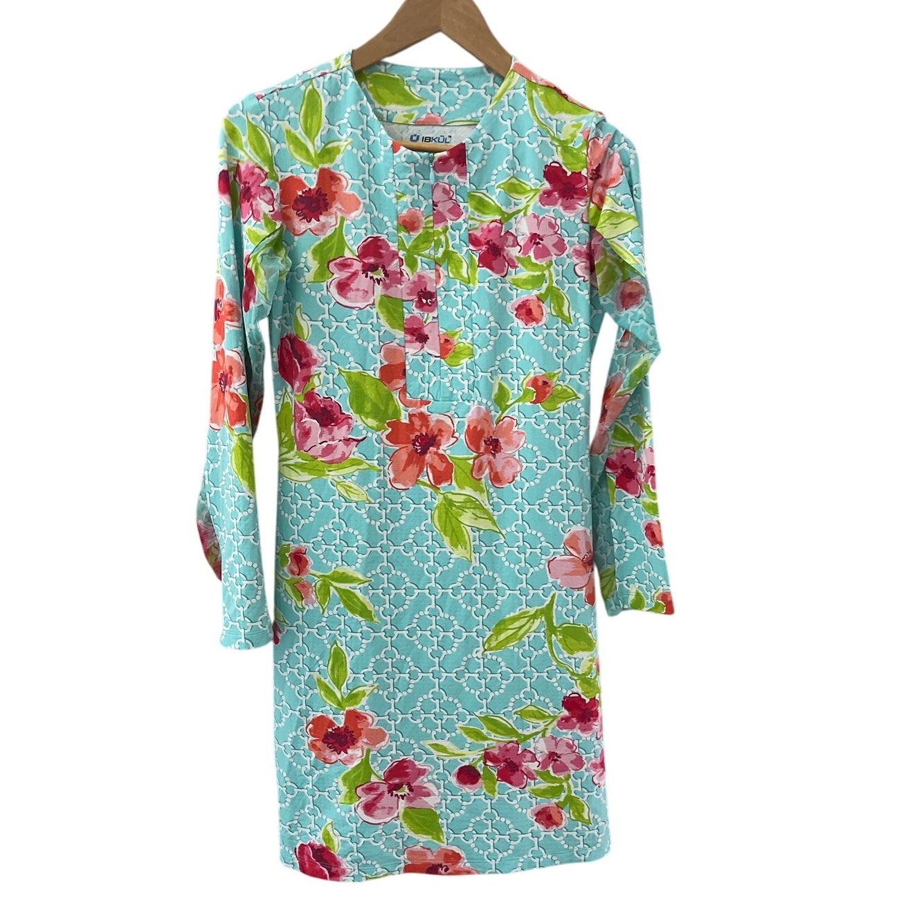IBKUL Icifil Long Sleeve Stretch Zip Front Florals SPF 50 Dress Size Small