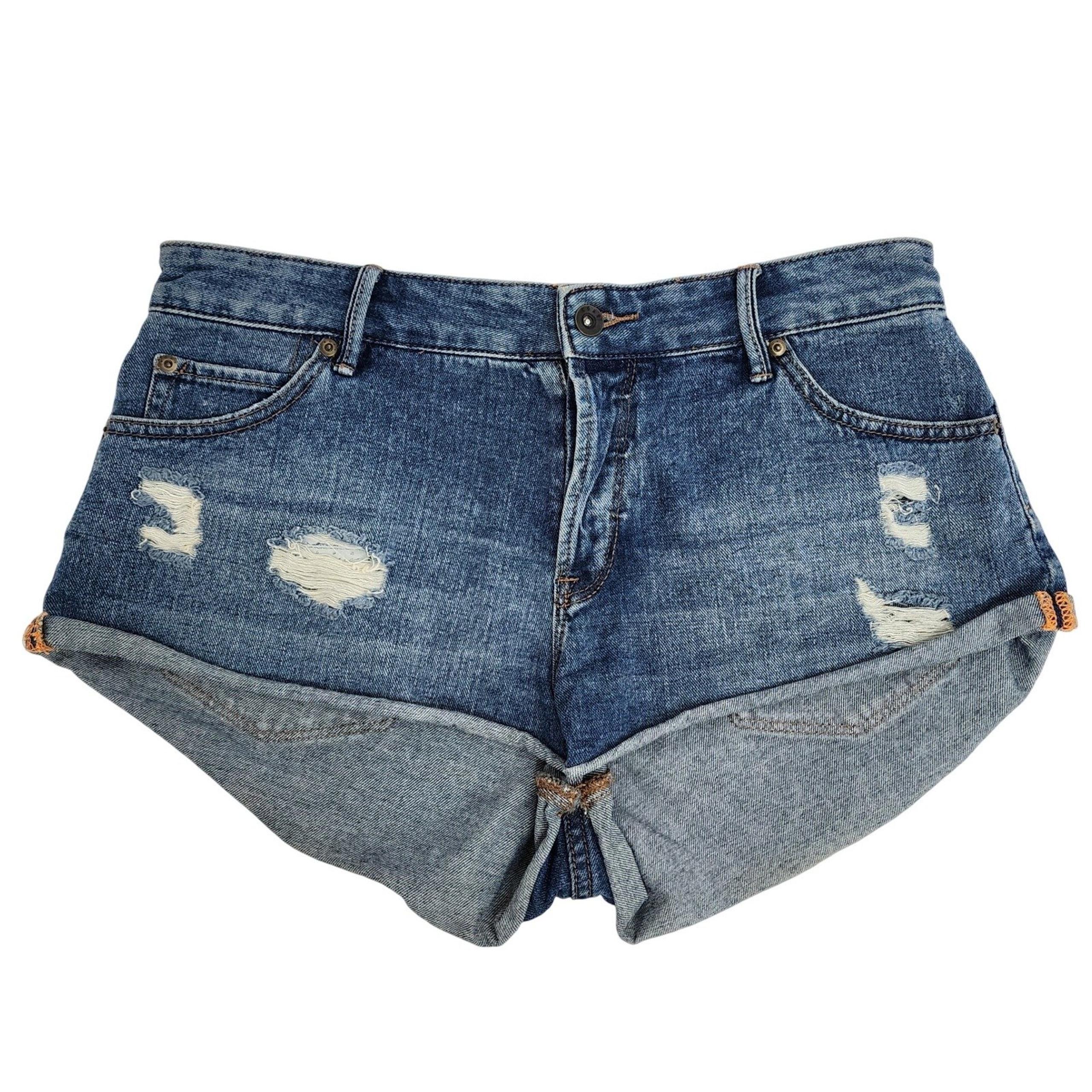 Roxy Shorts Women's 28 Cut Off Button Fly High Rise Short Denim Blue