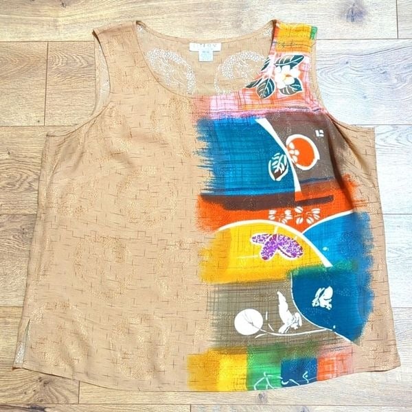 Citron Santa Monica Blouse Top Sleeveless 100% silk art-to-wear 0X