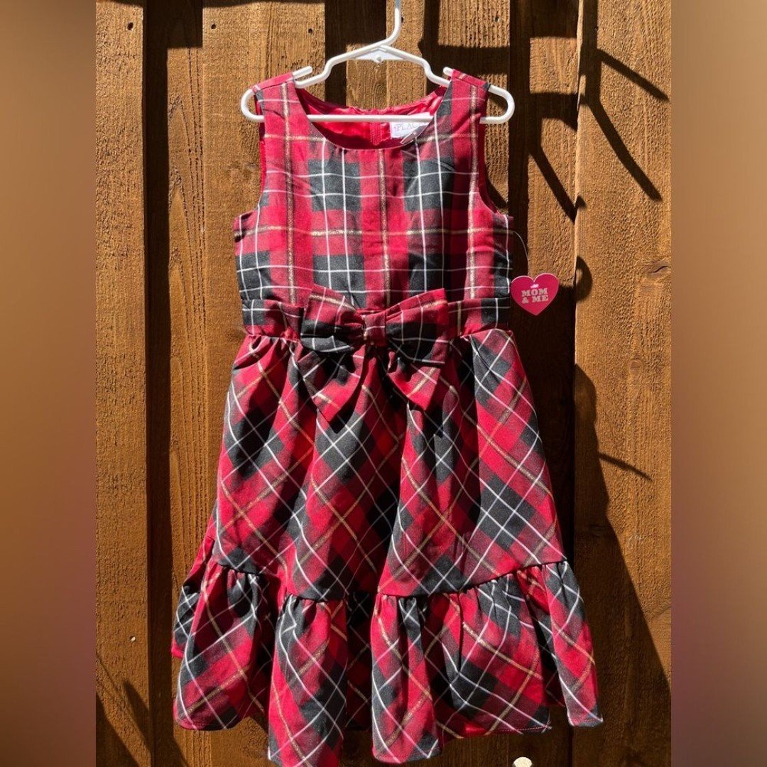 The Children's Place Girls Plaid Satin Tiered Fit & Flare Dress Size 6X-7 NWT