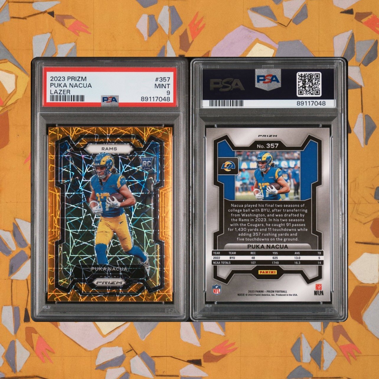 PUKA NACUA 2023 PANINI PRIZM ORANGE LAZER ROOKIE RAMS RC PSA 9 Mint