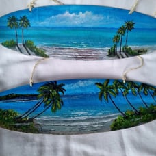 2 pcs Hand Painting on 15.5 x5 Surf Board Coastal Beach Seaside Wall Art